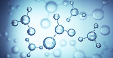 A slide shows the joining of chemical compounds.