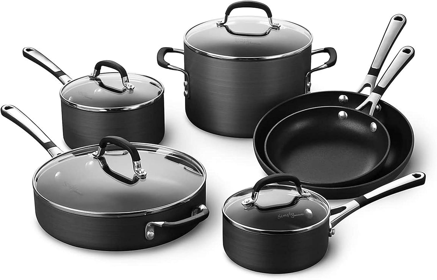 Calphalon cookware set on a kitchen counter
