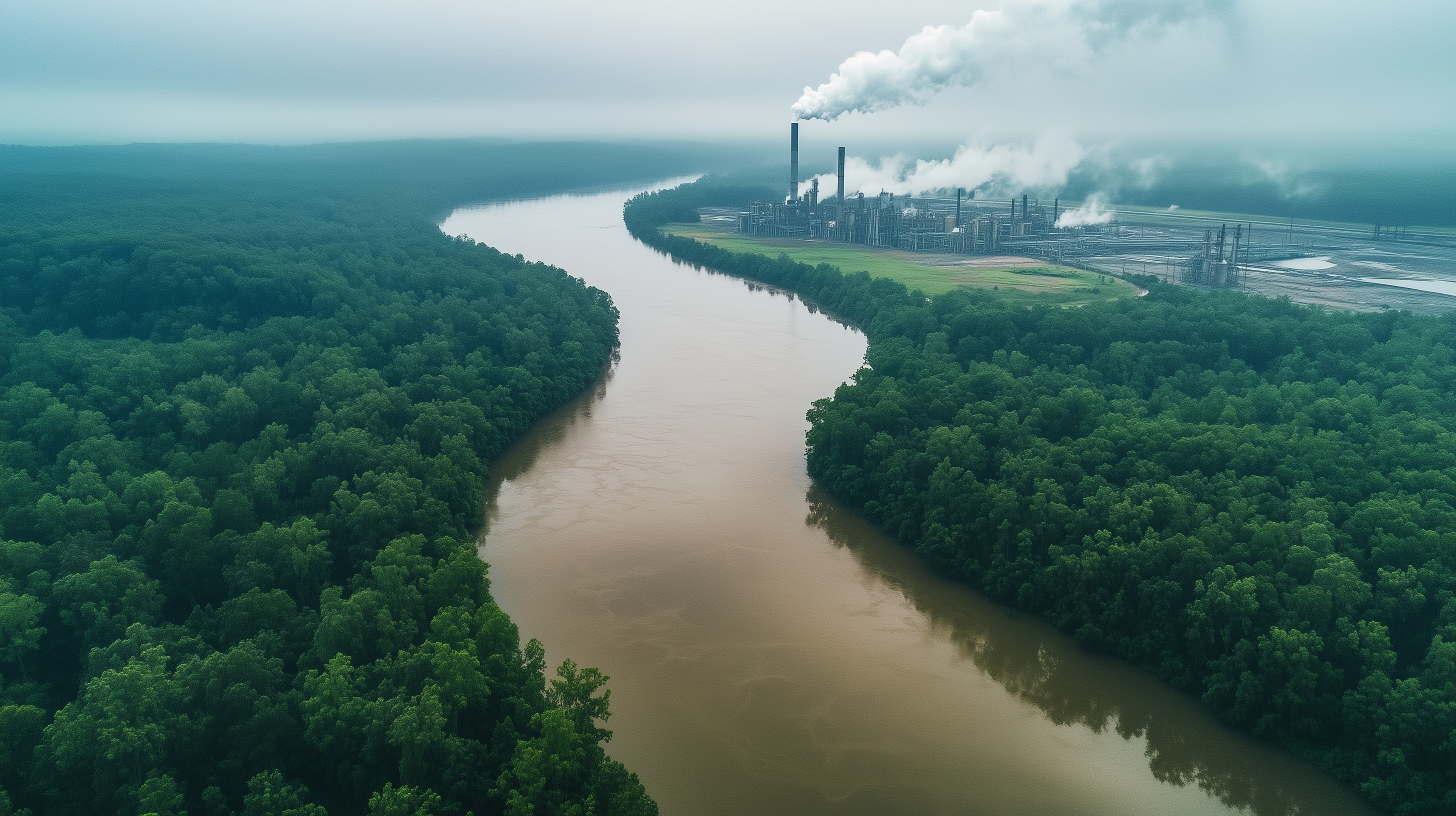 Aerial view of the Cape Fear River near Fayetteville, NC
